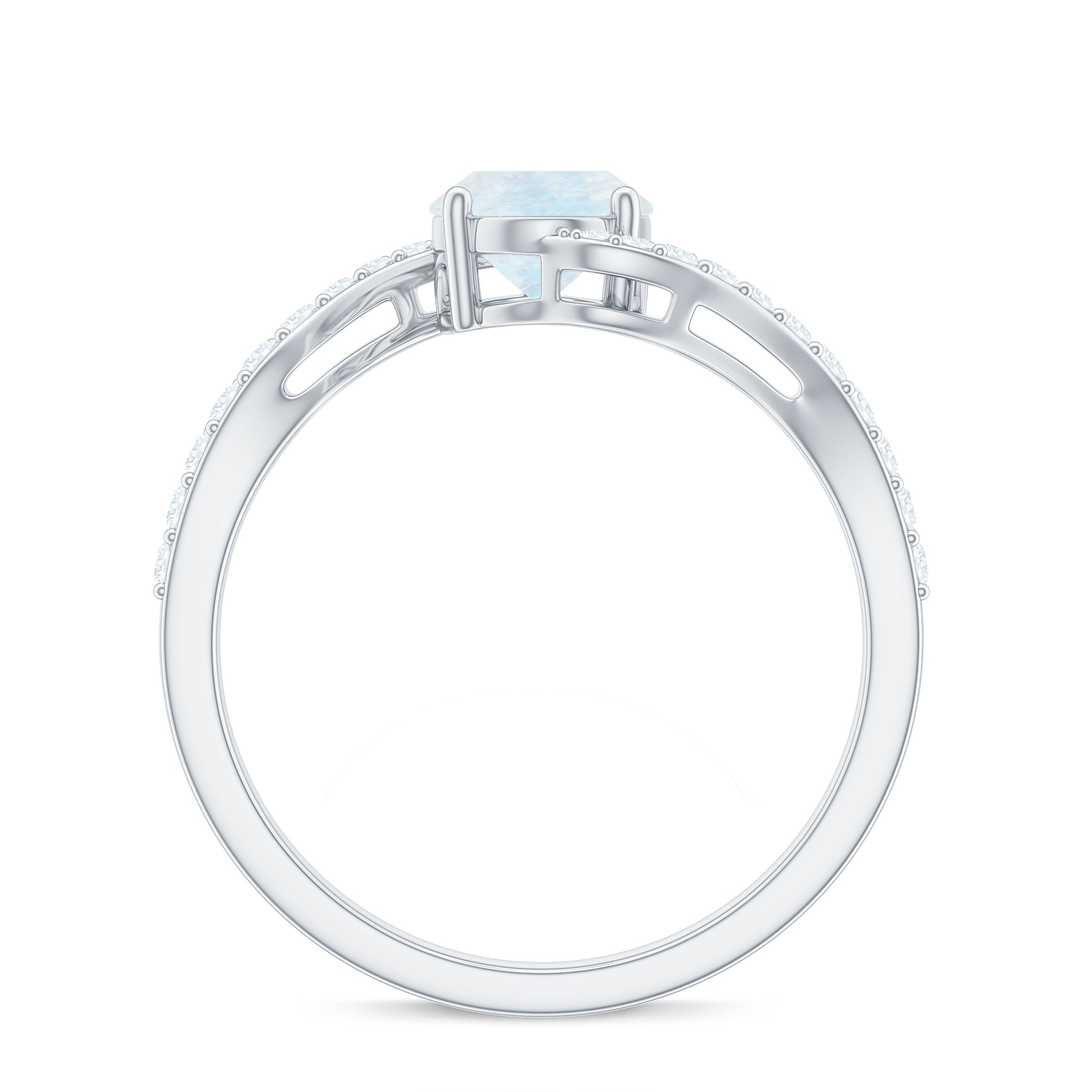 Oval Cut Solitaire Moonstone and Diamond Bypass Ring