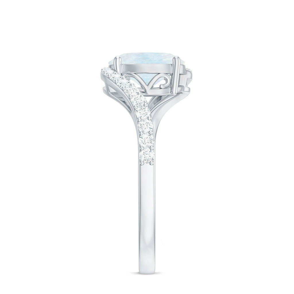 Oval Cut Solitaire Moonstone and Diamond Bypass Ring