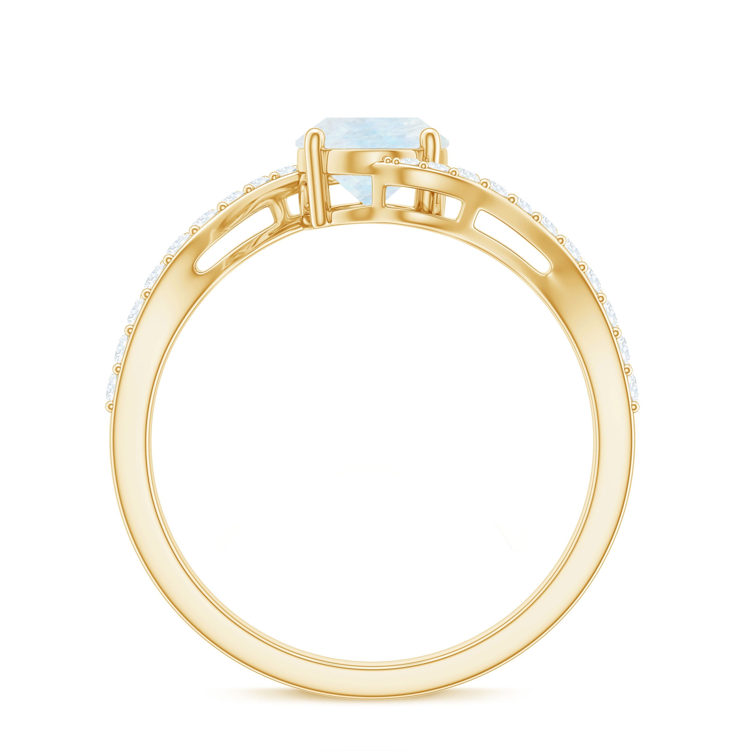 Oval Cut Solitaire Moonstone and Diamond Bypass Ring