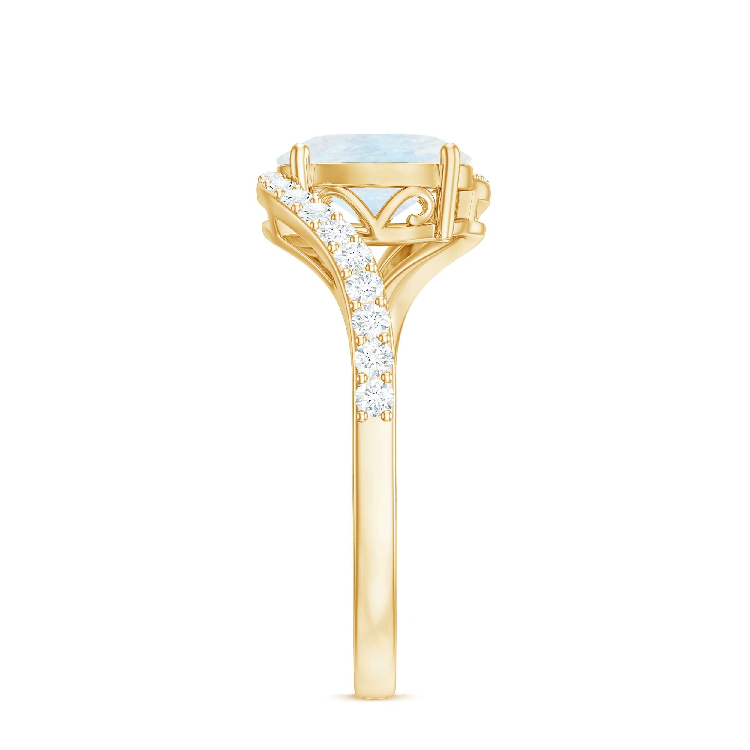 Oval Cut Solitaire Moonstone and Diamond Bypass Ring