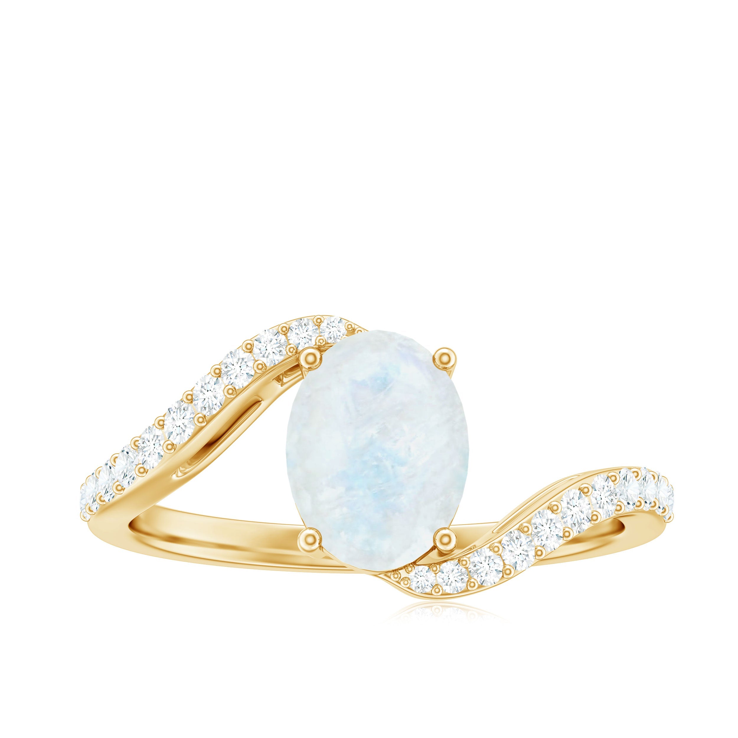 Oval Cut Solitaire Moonstone and Diamond Bypass Ring