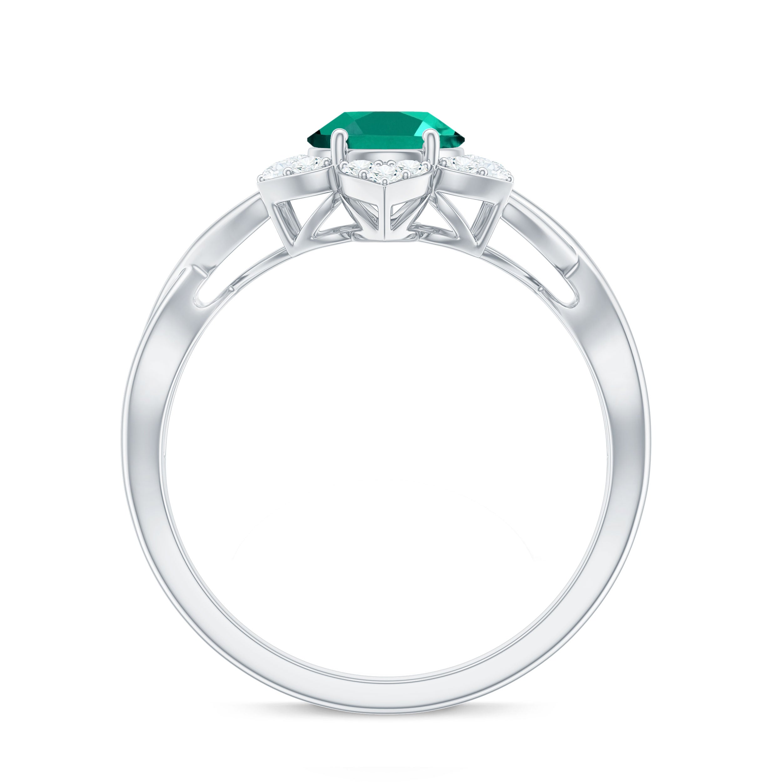 Certified Oval Lab Grown Emerald Diamond Flower Engagement Ring with Crossover Shank
