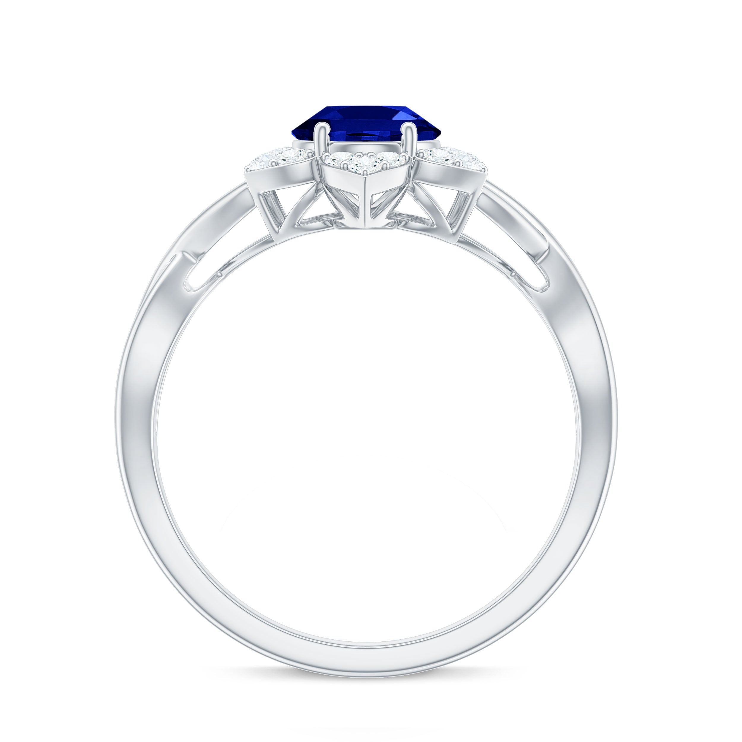 Certified 1.5 Carat Lab Grown Blue Sapphire Engagement Ring with Flower Diamond Halo