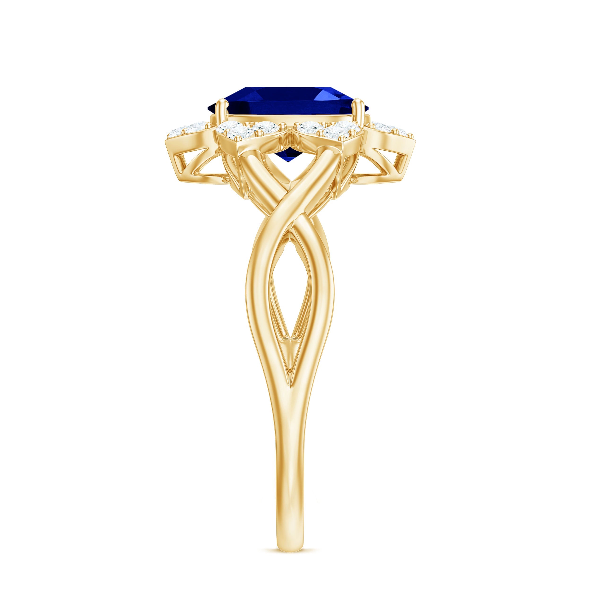 Certified 1.5 Carat Lab Grown Blue Sapphire Engagement Ring with Flower Diamond Halo