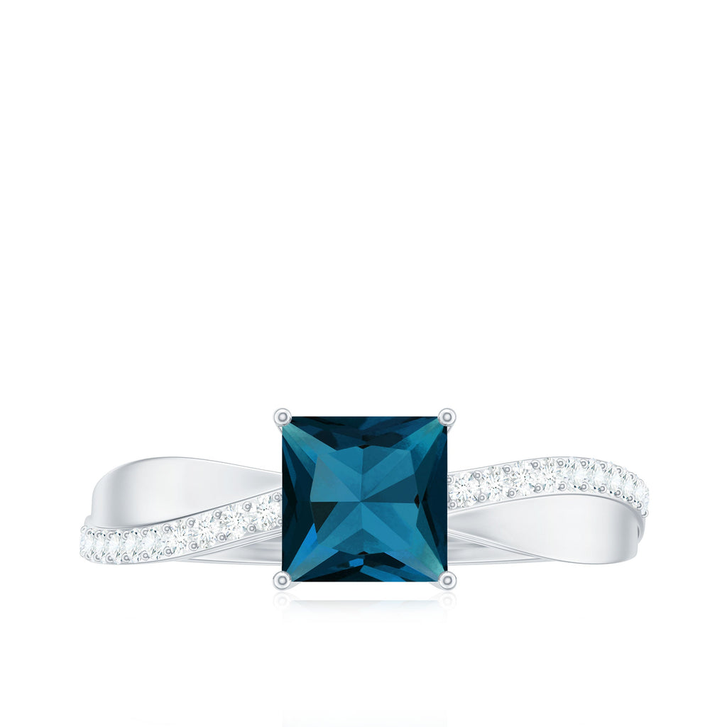 1 Carat Princess Cut London Blue Topaz Solitaire Engagement Ring For Women