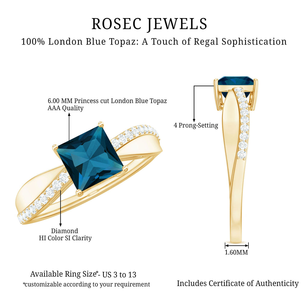 1 Carat Princess Cut London Blue Topaz Solitaire Engagement Ring For Women