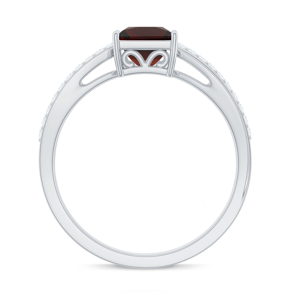 Princess Cut Garnet Solitaire Engagement Ring with Diamond