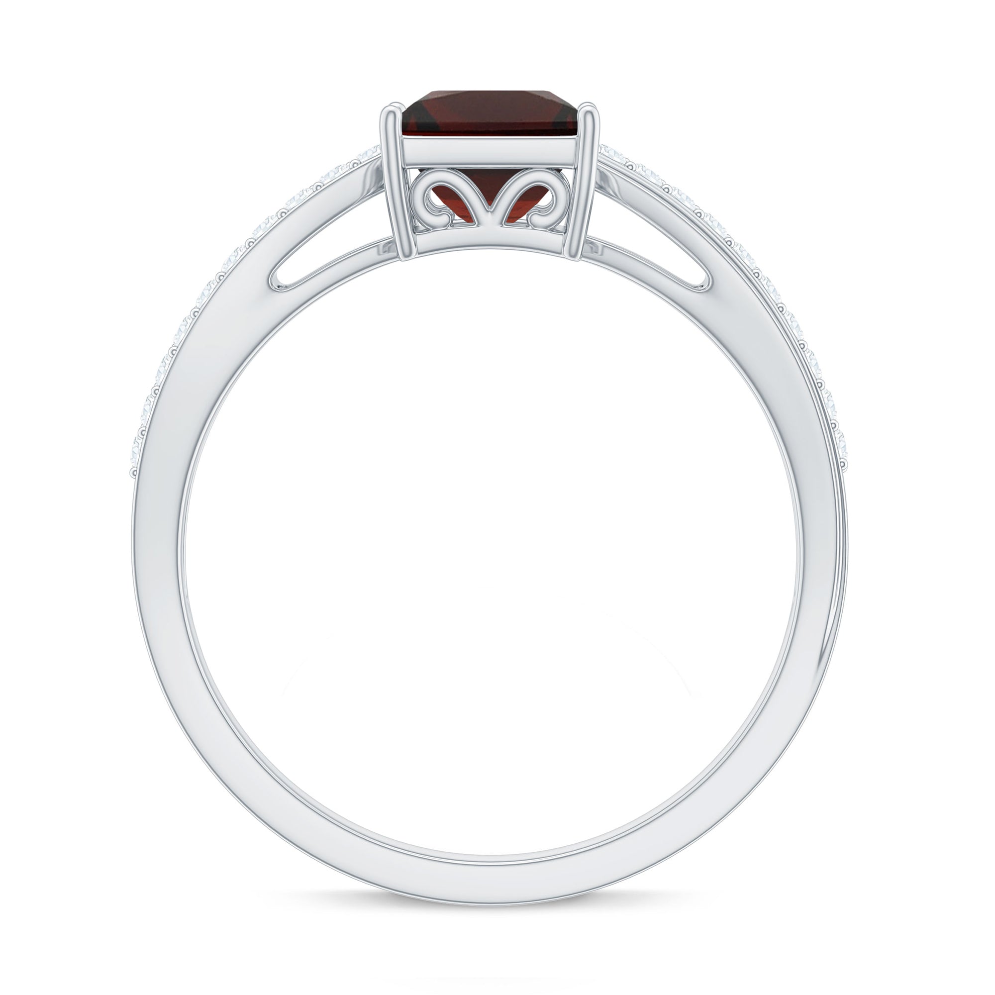 Princess Cut Garnet Solitaire Engagement Ring with Diamond