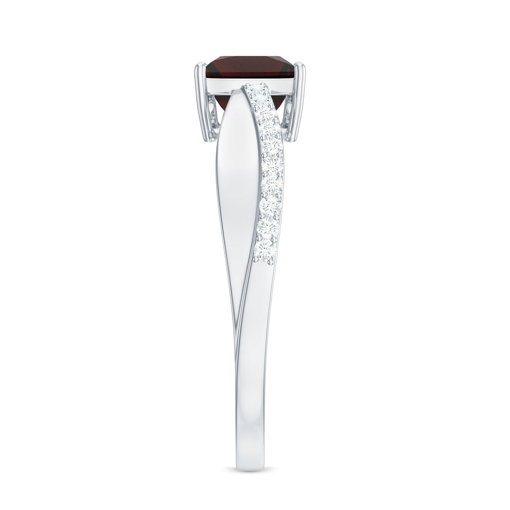 Princess Cut Garnet Solitaire Engagement Ring with Diamond