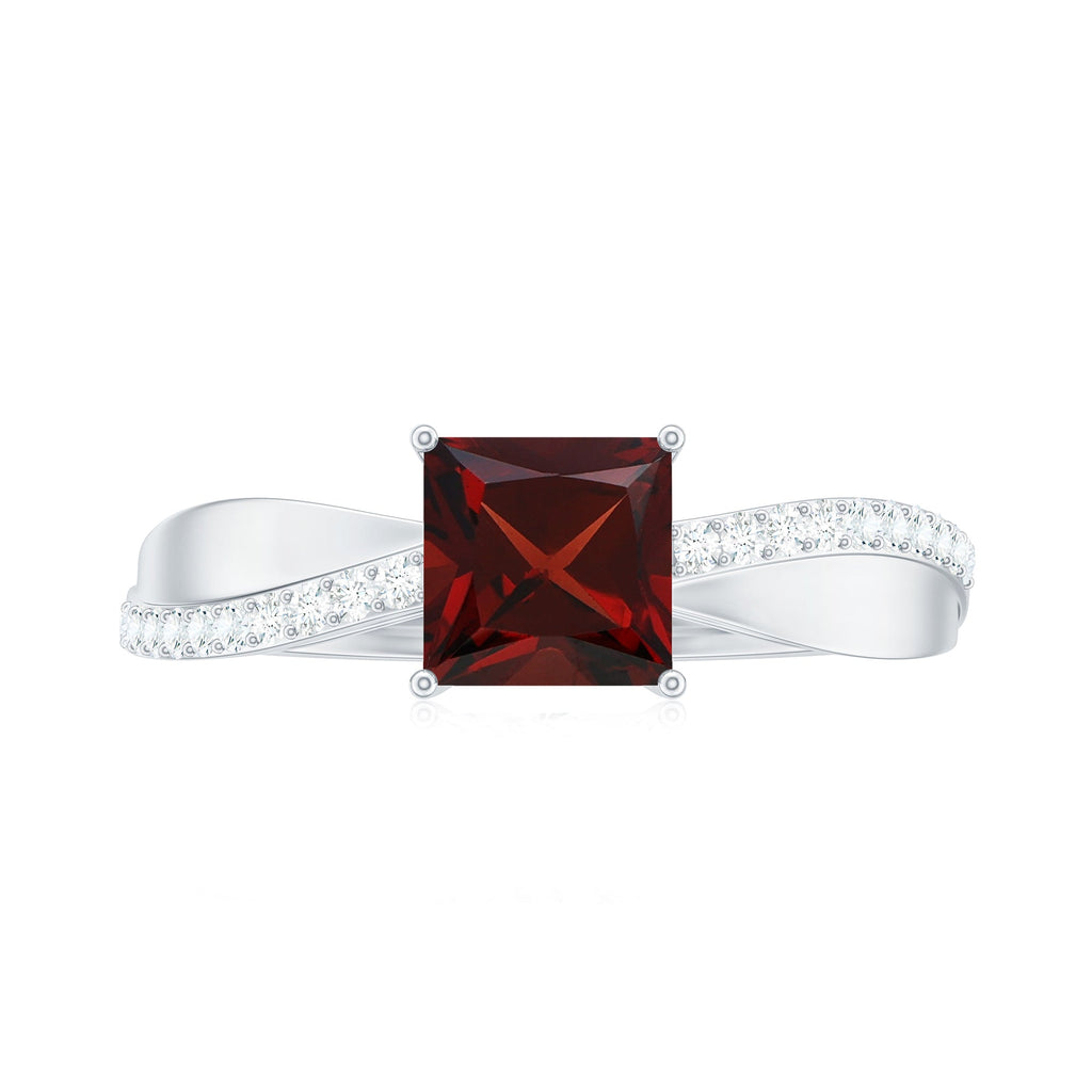 Princess Cut Garnet Solitaire Engagement Ring with Diamond