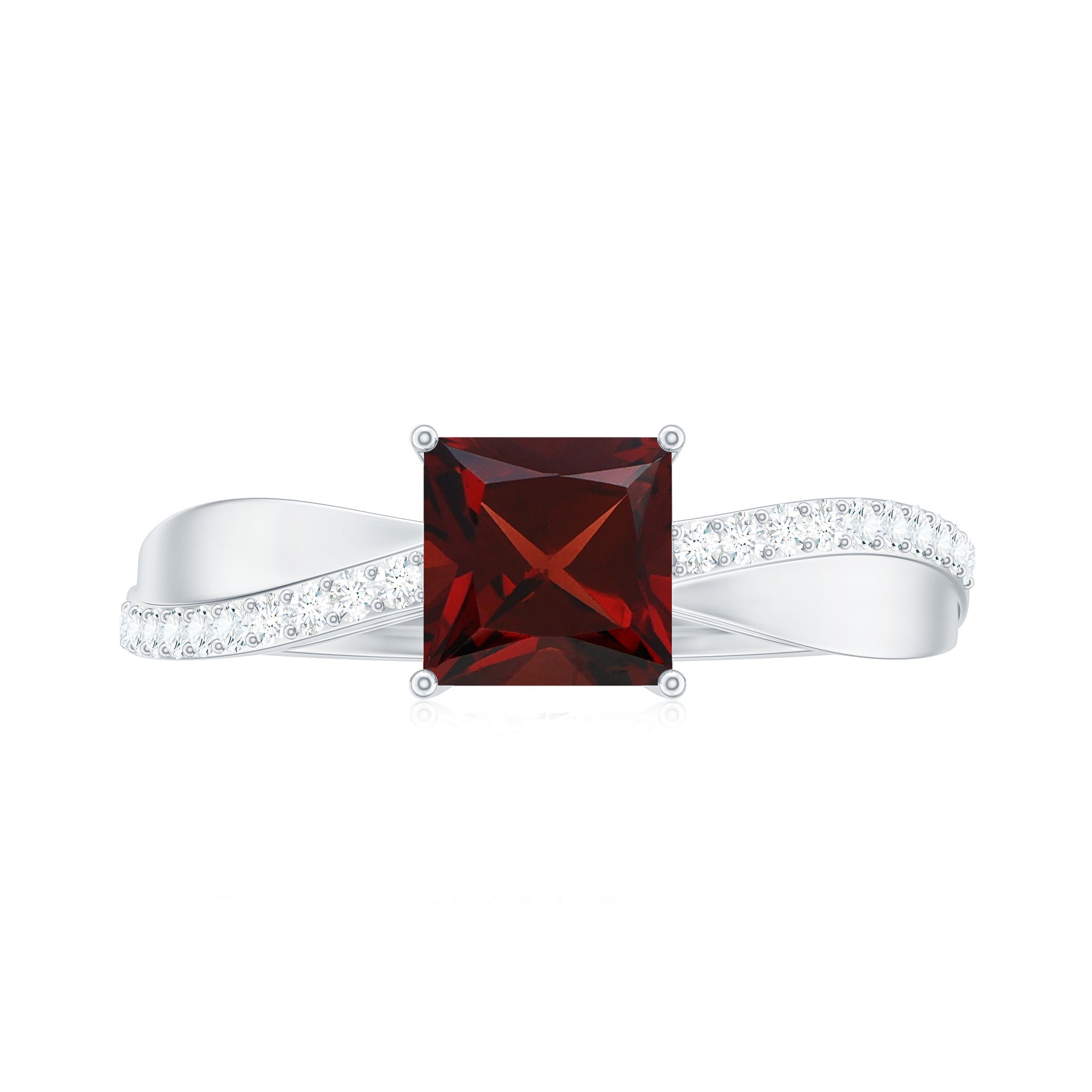 Princess Cut Garnet Solitaire Engagement Ring with Diamond