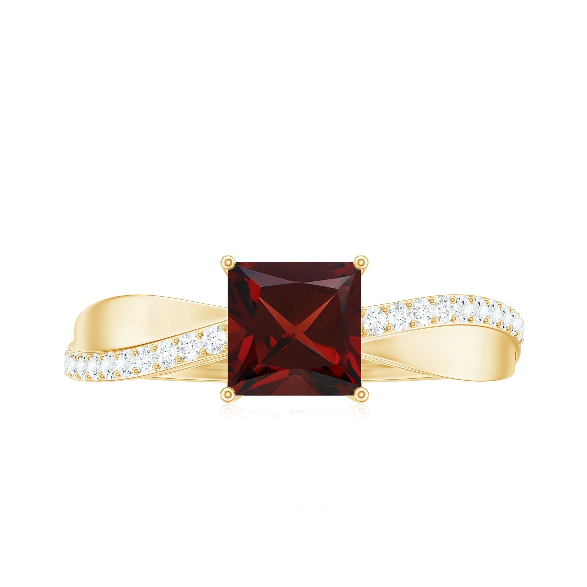Princess Cut Garnet Solitaire Engagement Ring with Diamond