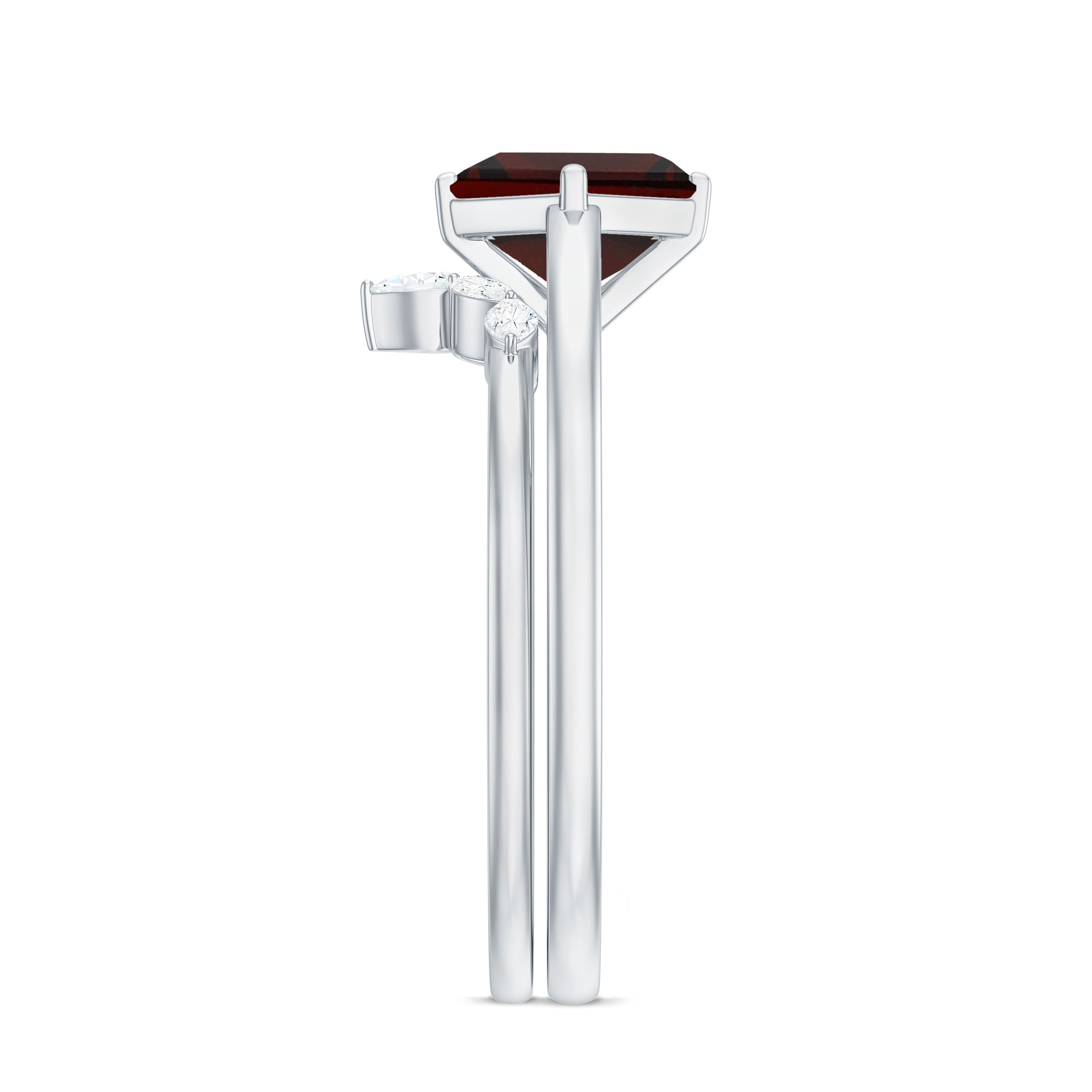 1.4 Carat Princess Cut Garnet Solitaire Bridal Ring Set with Diamonds