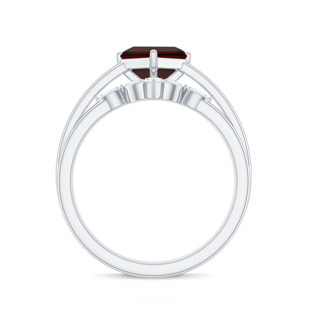 1.4 Carat Princess Cut Garnet Solitaire Bridal Ring Set with Diamonds