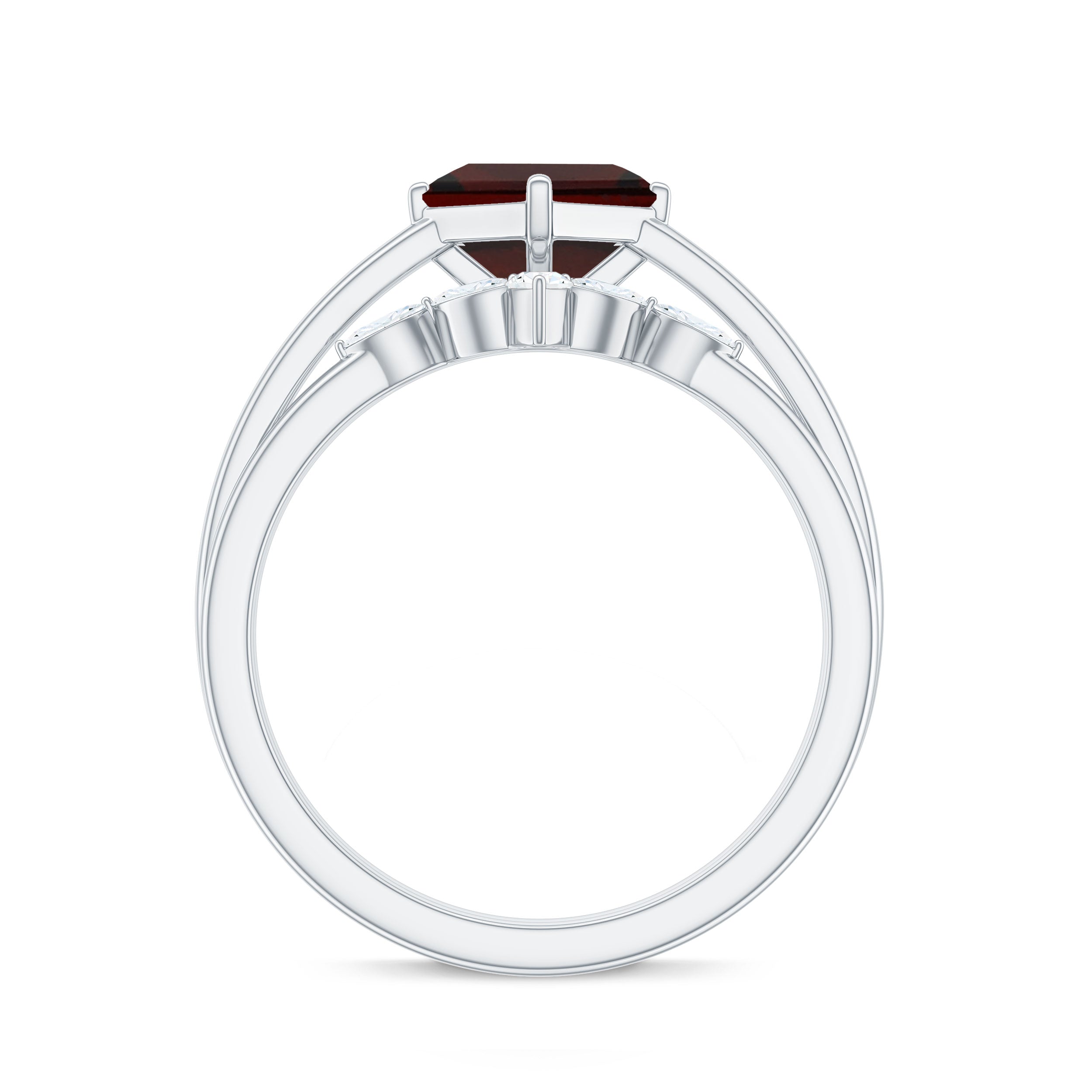 1.4 Carat Princess Cut Garnet Solitaire Bridal Ring Set with Diamonds