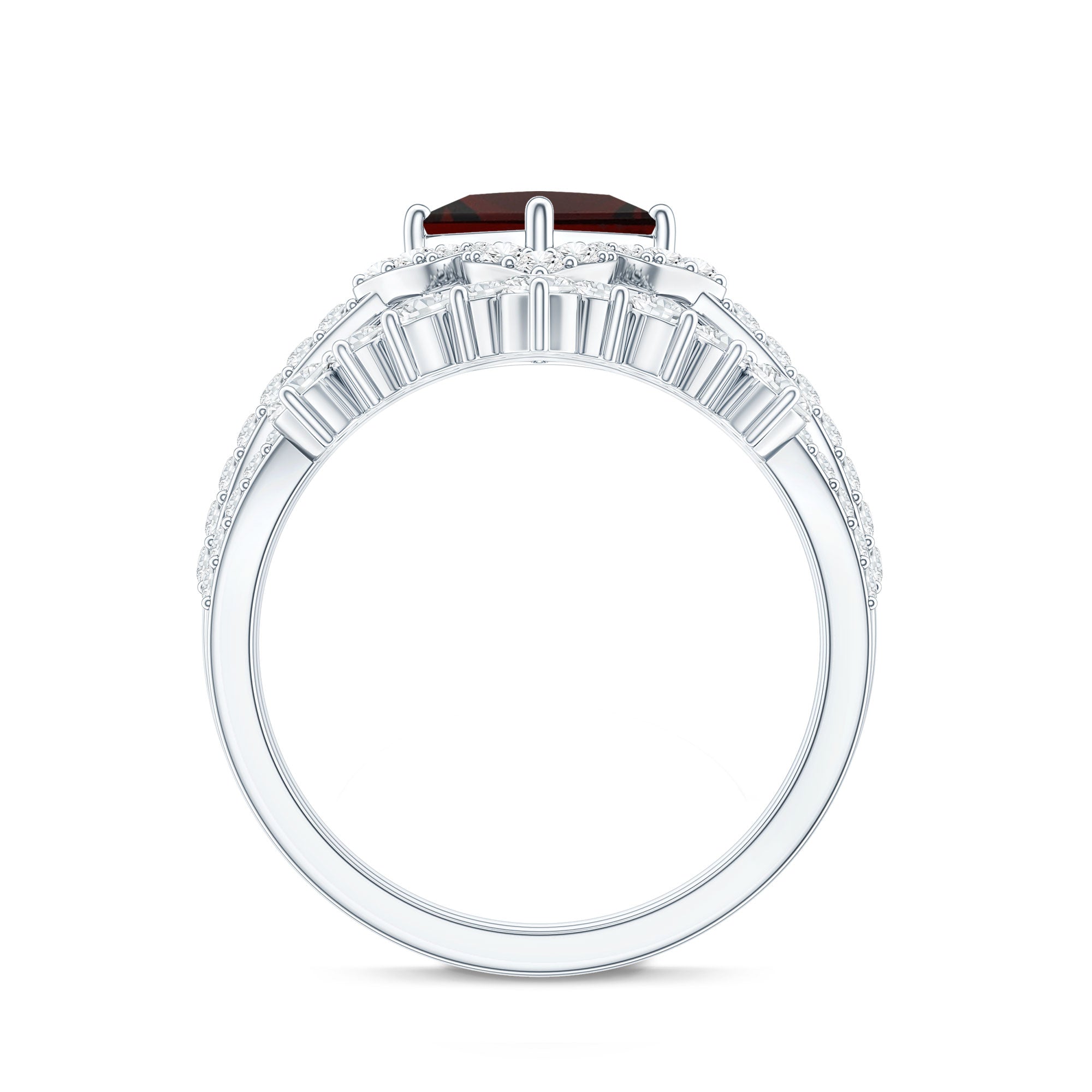 Princess Cut Garnet Designer Wedding Ring Set with Moissanite