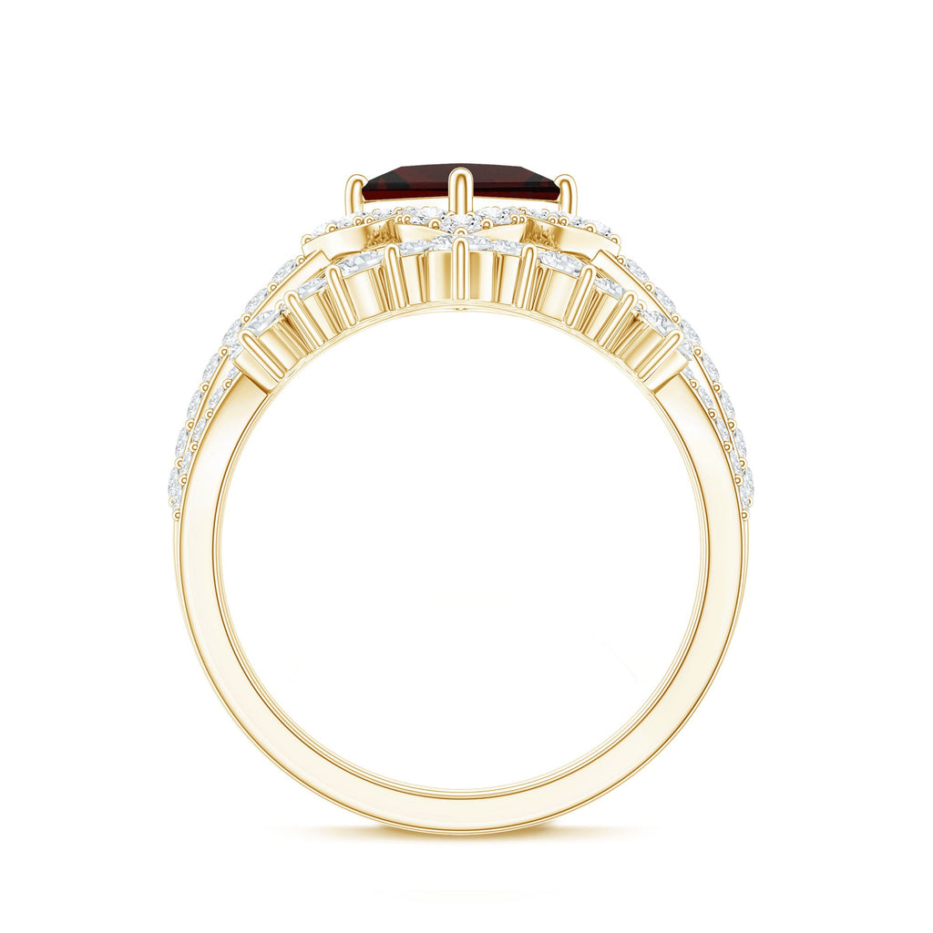 Princess Cut Garnet Designer Wedding Ring Set with Moissanite