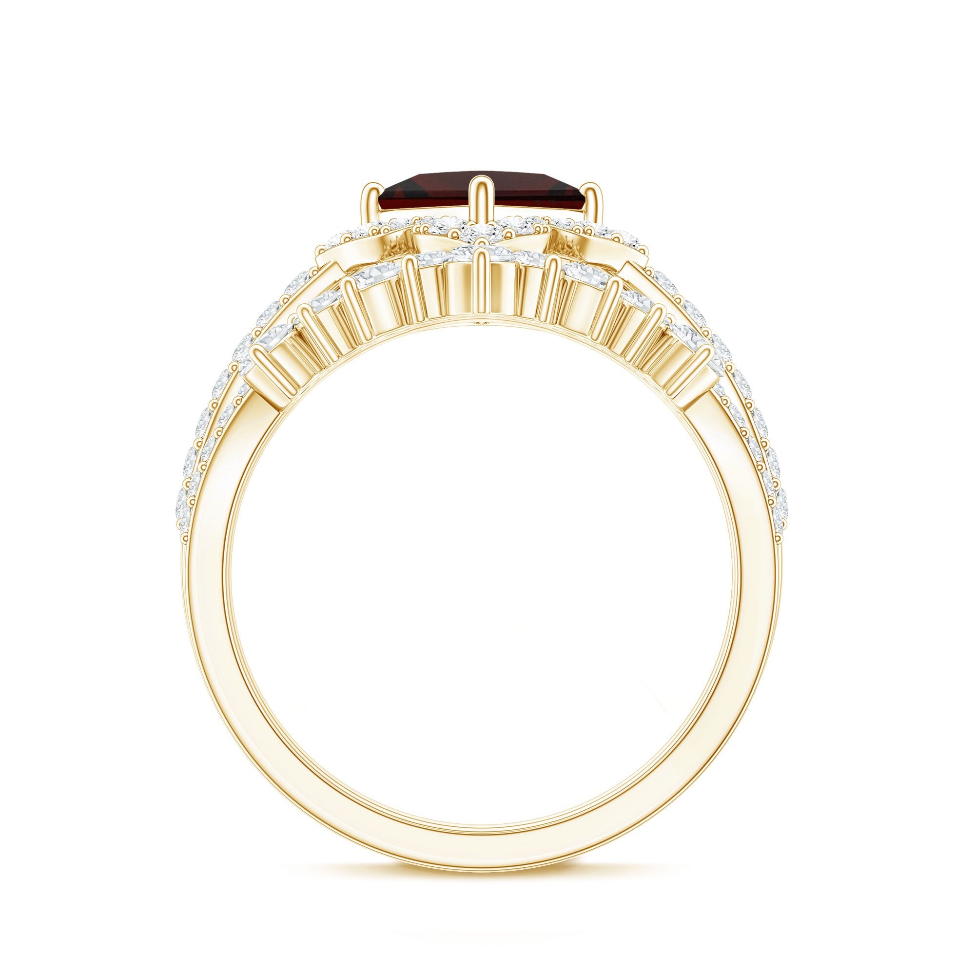 Princess Cut Garnet Designer Wedding Ring Set with Moissanite