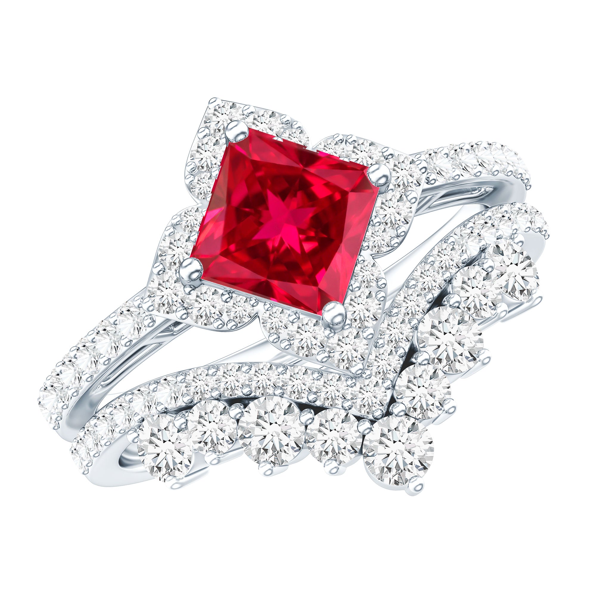 1.5 Carat Designer Created Ruby and Moissanite Wedding Ring Set