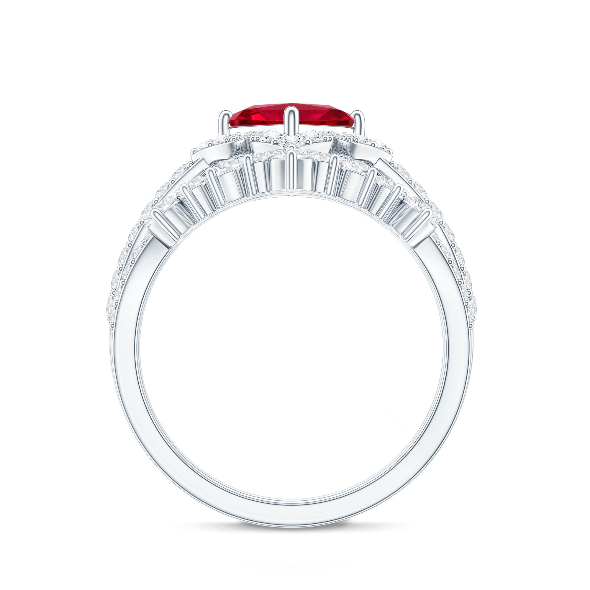 1.5 Carat Designer Created Ruby and Moissanite Wedding Ring Set