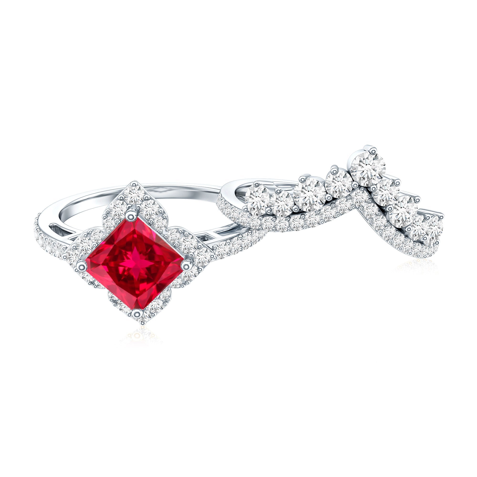 1.5 Carat Designer Created Ruby and Moissanite Wedding Ring Set