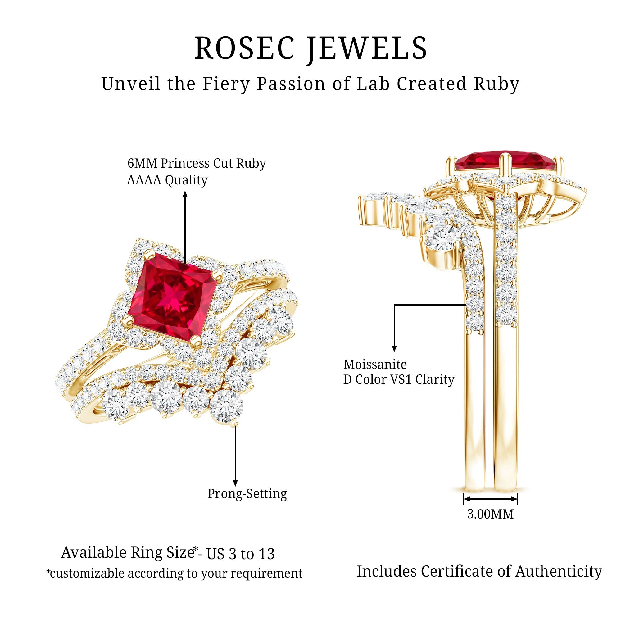 1.5 Carat Designer Created Ruby and Moissanite Wedding Ring Set