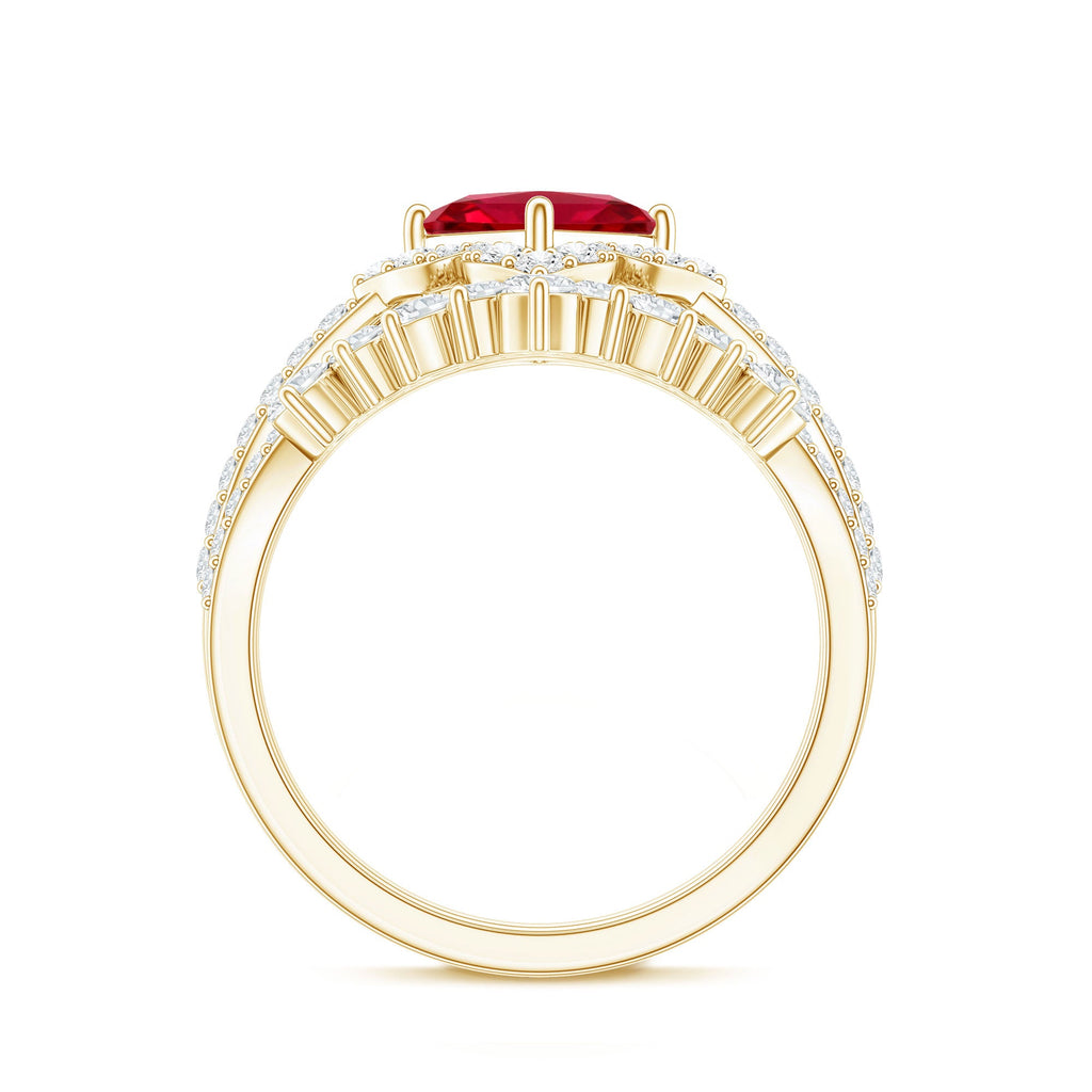 1.5 Carat Designer Created Ruby and Moissanite Wedding Ring Set