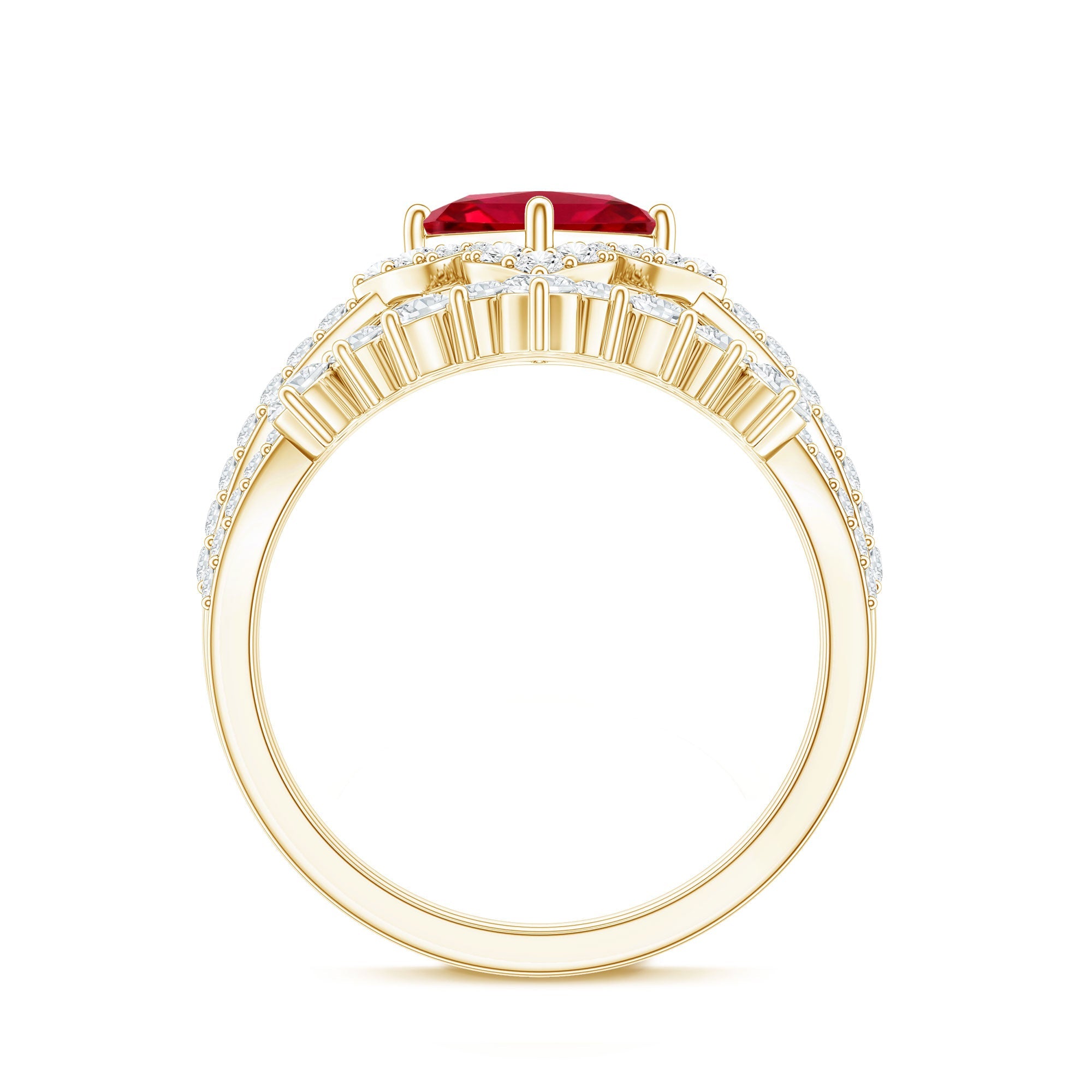 1.5 Carat Designer Created Ruby and Moissanite Wedding Ring Set