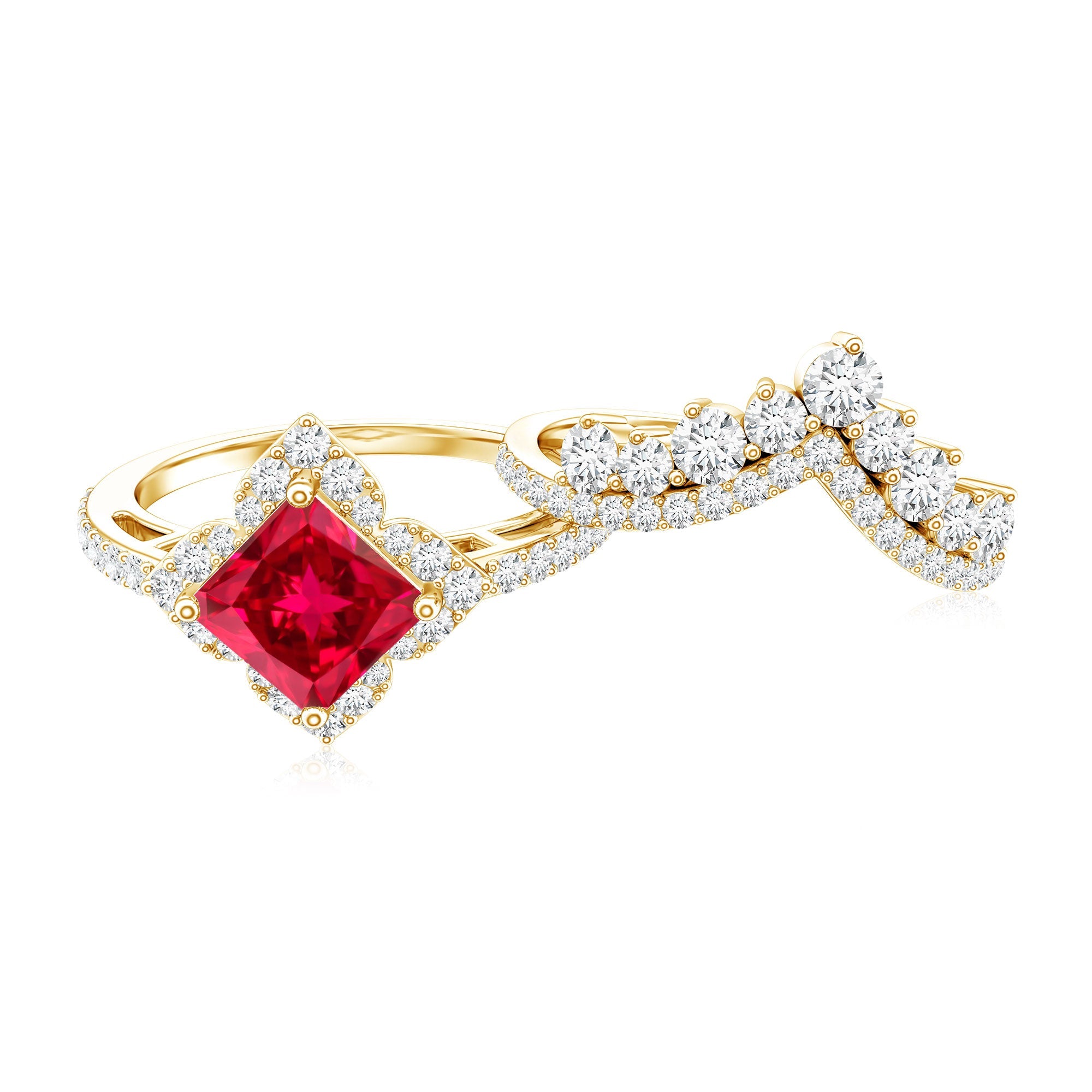 1.5 Carat Designer Created Ruby and Moissanite Wedding Ring Set
