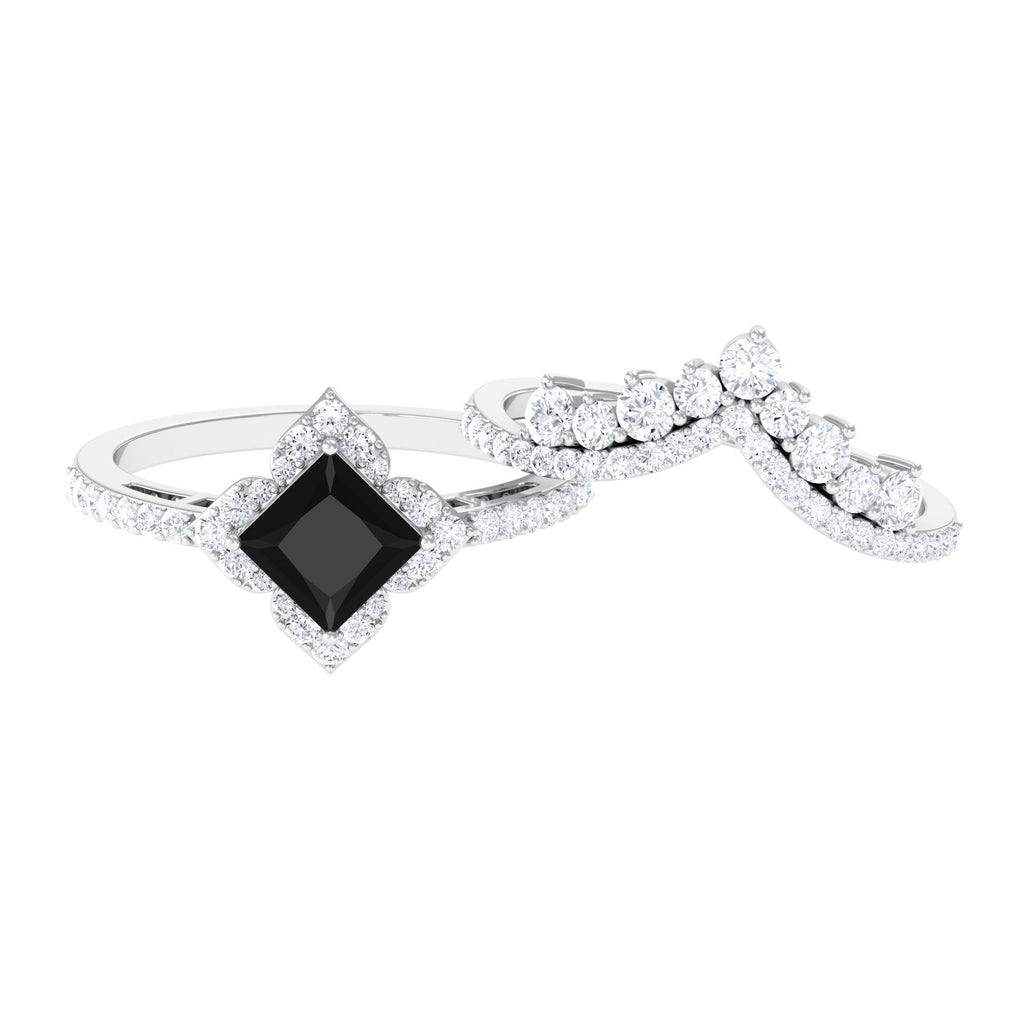 0.5 Carat Black Onyx and Moissanite Statement Wedding Ring Set