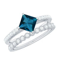Genuine London Blue Topaz Designer Engagement Ring with Diamond Wedding Band
