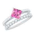 1 Carat Princess Cut Pink Tourmaline Ring with Diamond Wedding Band