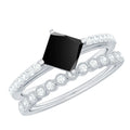 0.5 Carat Princess Cut Black Onyx Wedding Ring Set with Diamond Band
