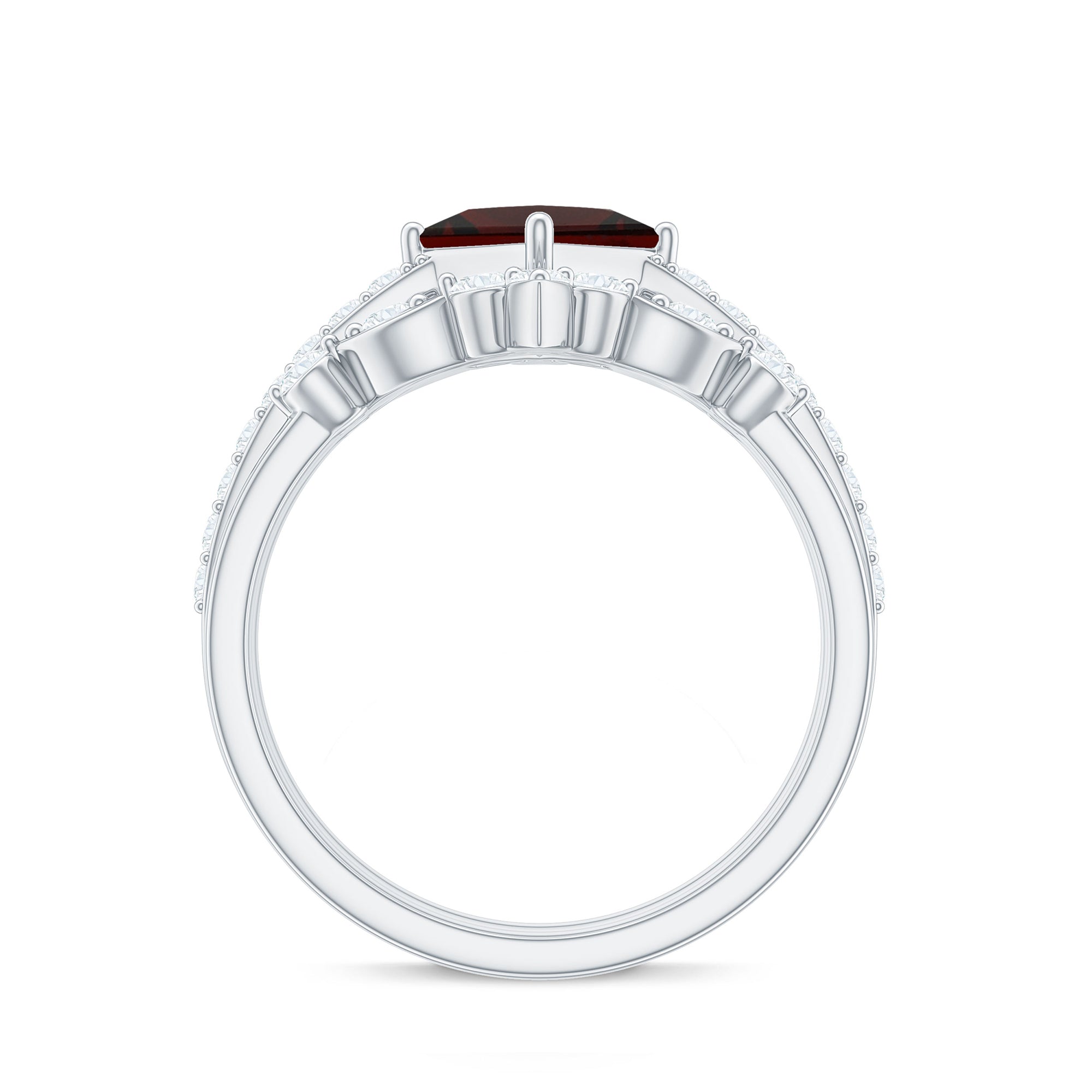 1.4 Carat Vintage Looking Princess Cut Garnet and Diamond 3 Piece Wedding Ring Set