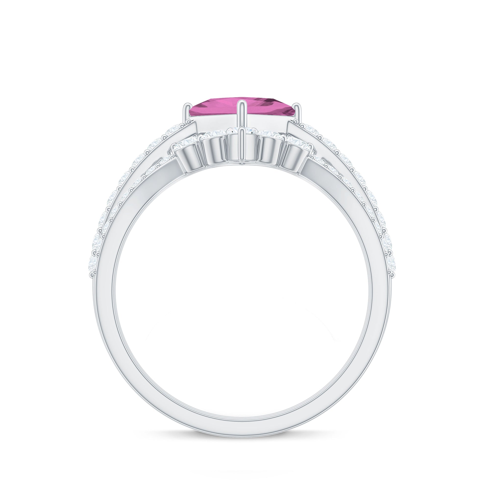 1 Carat Princess Cut Pink tourmaline and Diamond Wedding Ring Set for Women