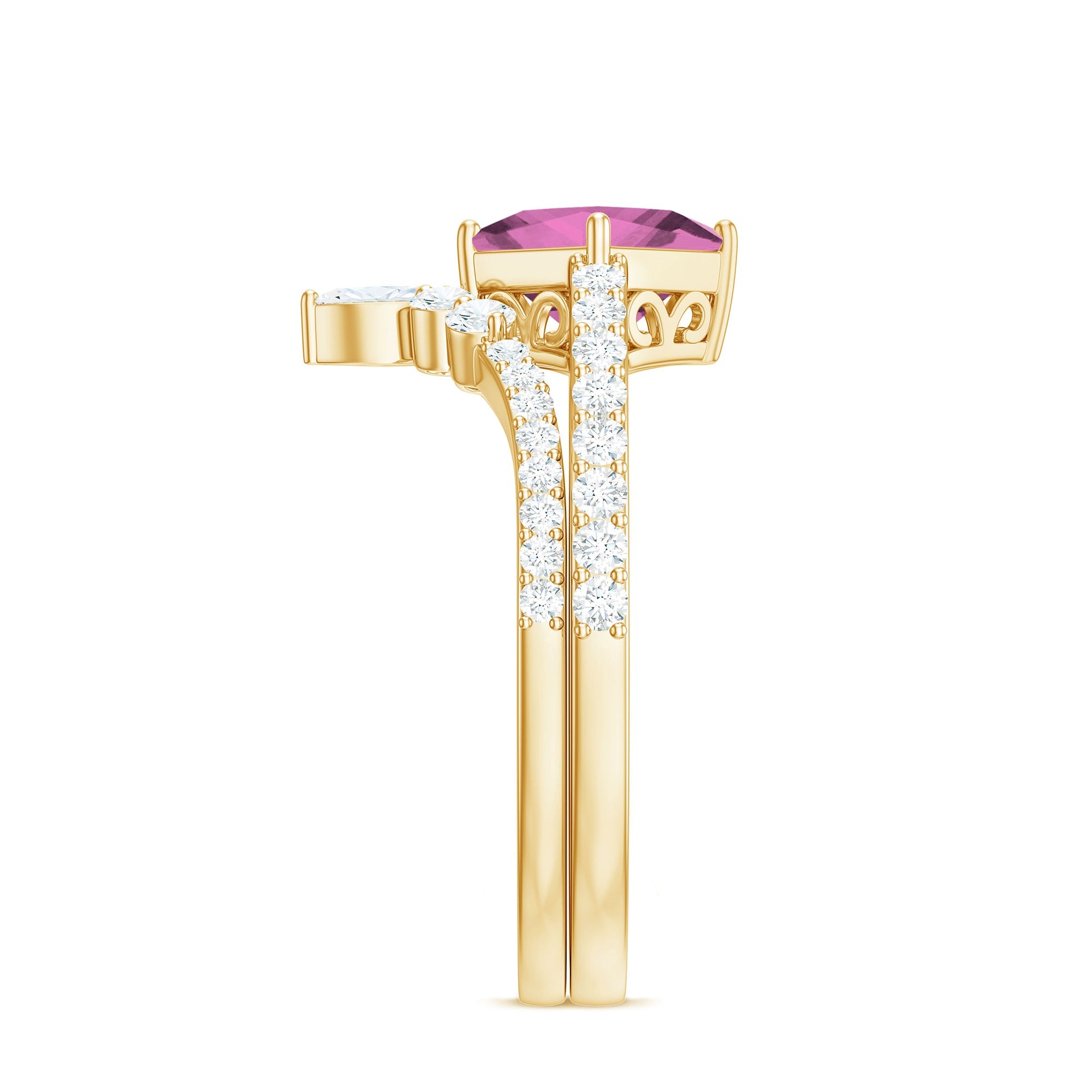 1 Carat Princess Cut Pink tourmaline and Diamond Wedding Ring Set for Women