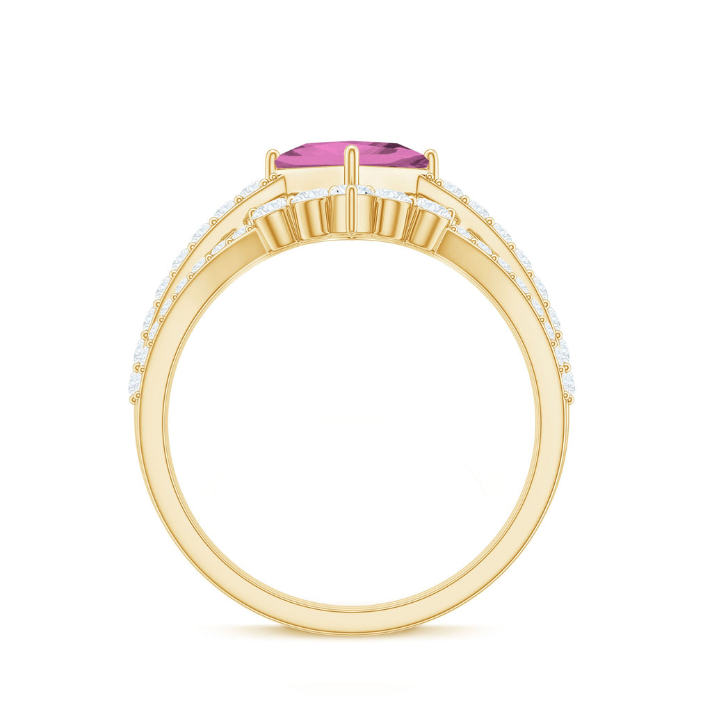 1 Carat Princess Cut Pink tourmaline and Diamond Wedding Ring Set for Women