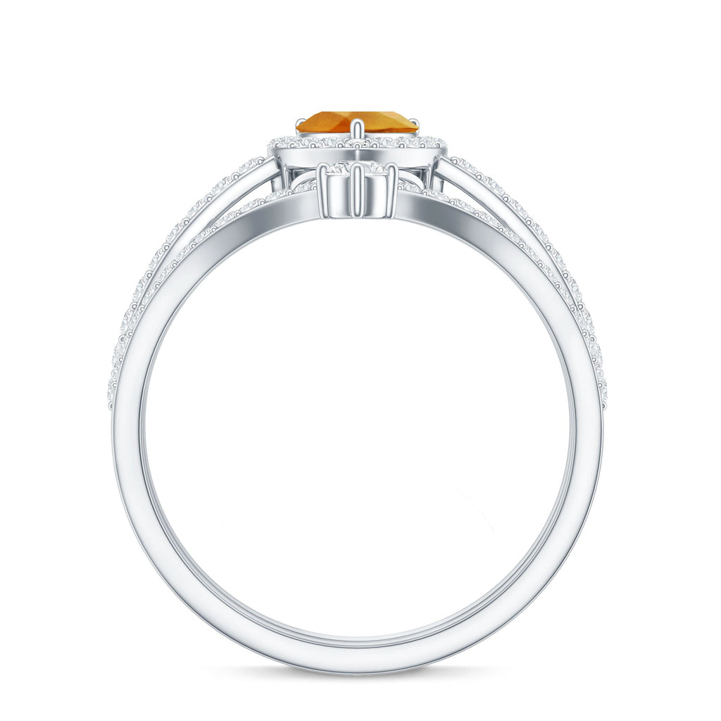 Certified Real Citrine Heart Shape Engagement Ring with Diamond Enhancer