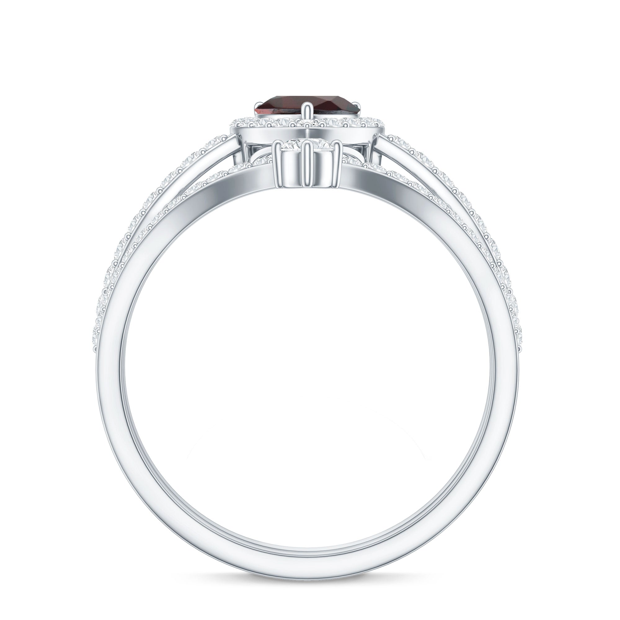 Natural Garnet Diamond Heart Engagement Ring Wedding Band Set