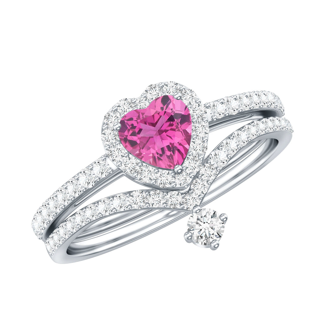Genuine Pink Tourmaline Ring Set with Moissanite