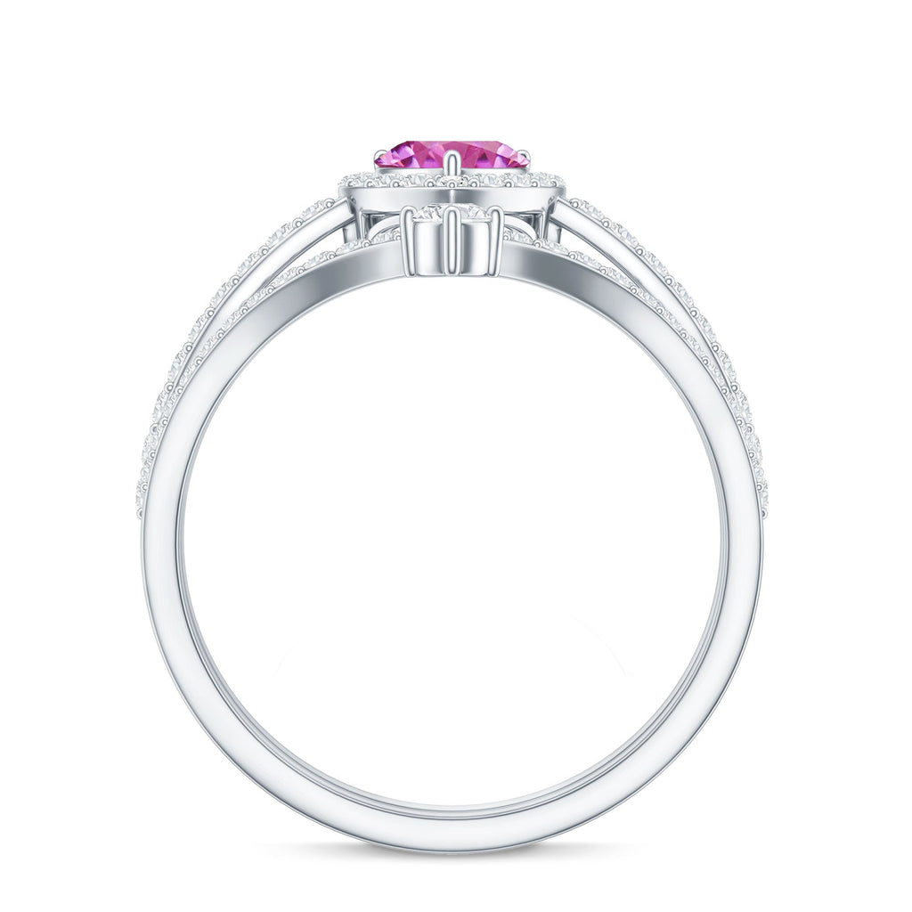 Genuine Pink Tourmaline Ring Set with Moissanite