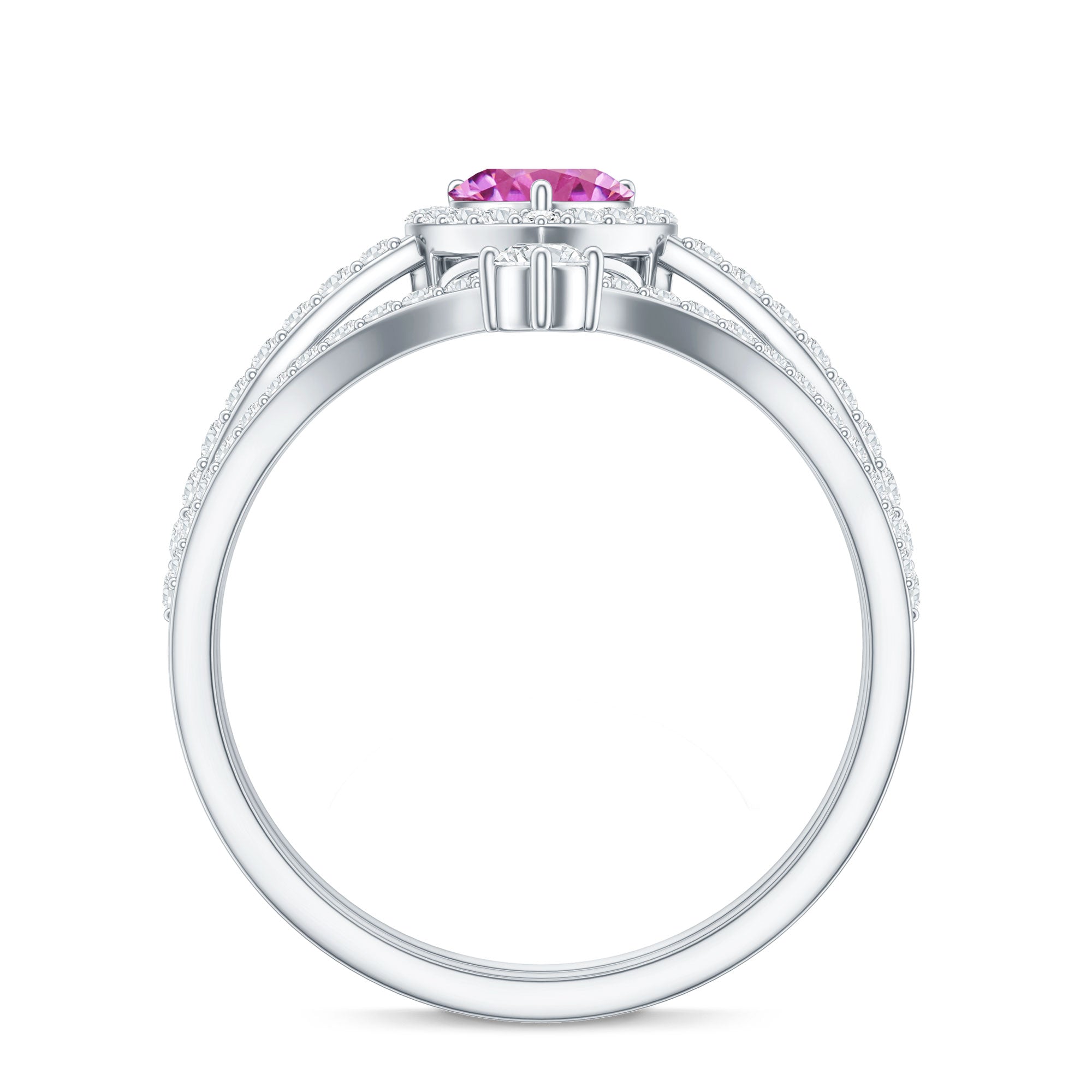 Genuine Pink Tourmaline Ring Set with Moissanite