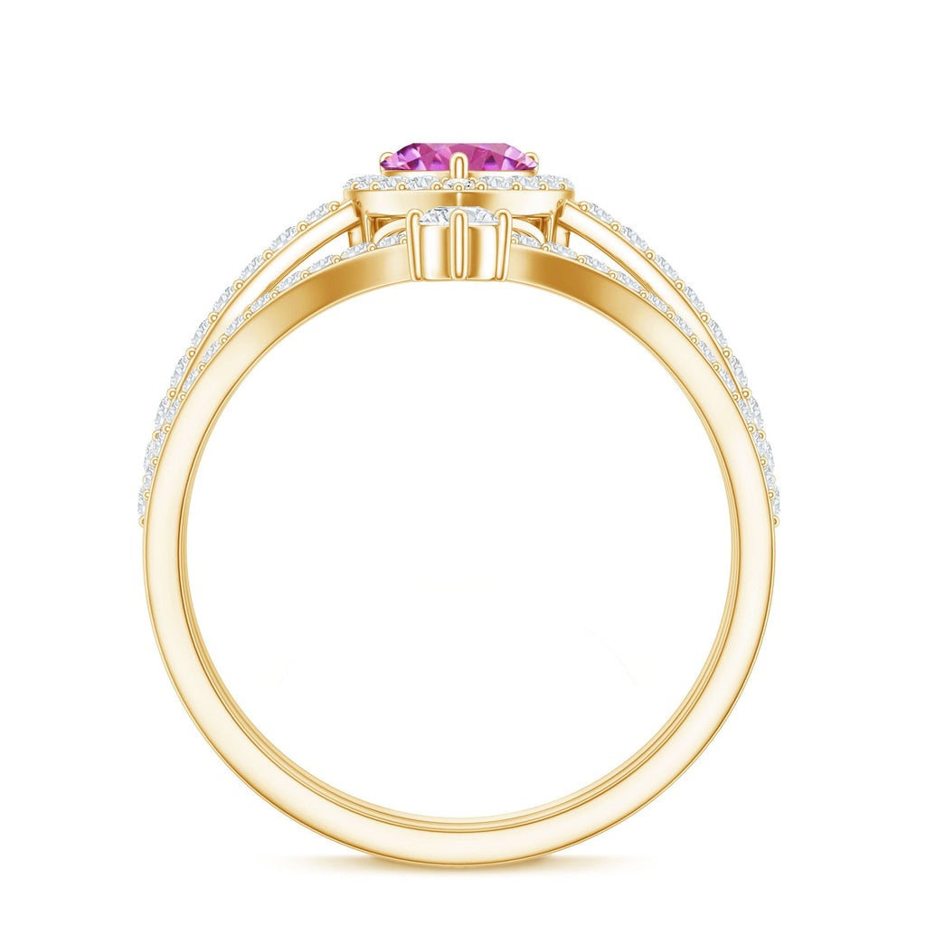 Genuine Pink Tourmaline Ring Set with Moissanite