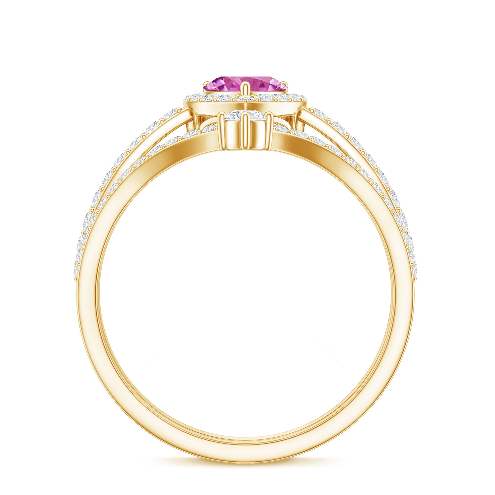 Genuine Pink Tourmaline Ring Set with Moissanite