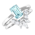 Natural Emerald Cut Aquamarine Engagement Ring with Diamond Wedding Band