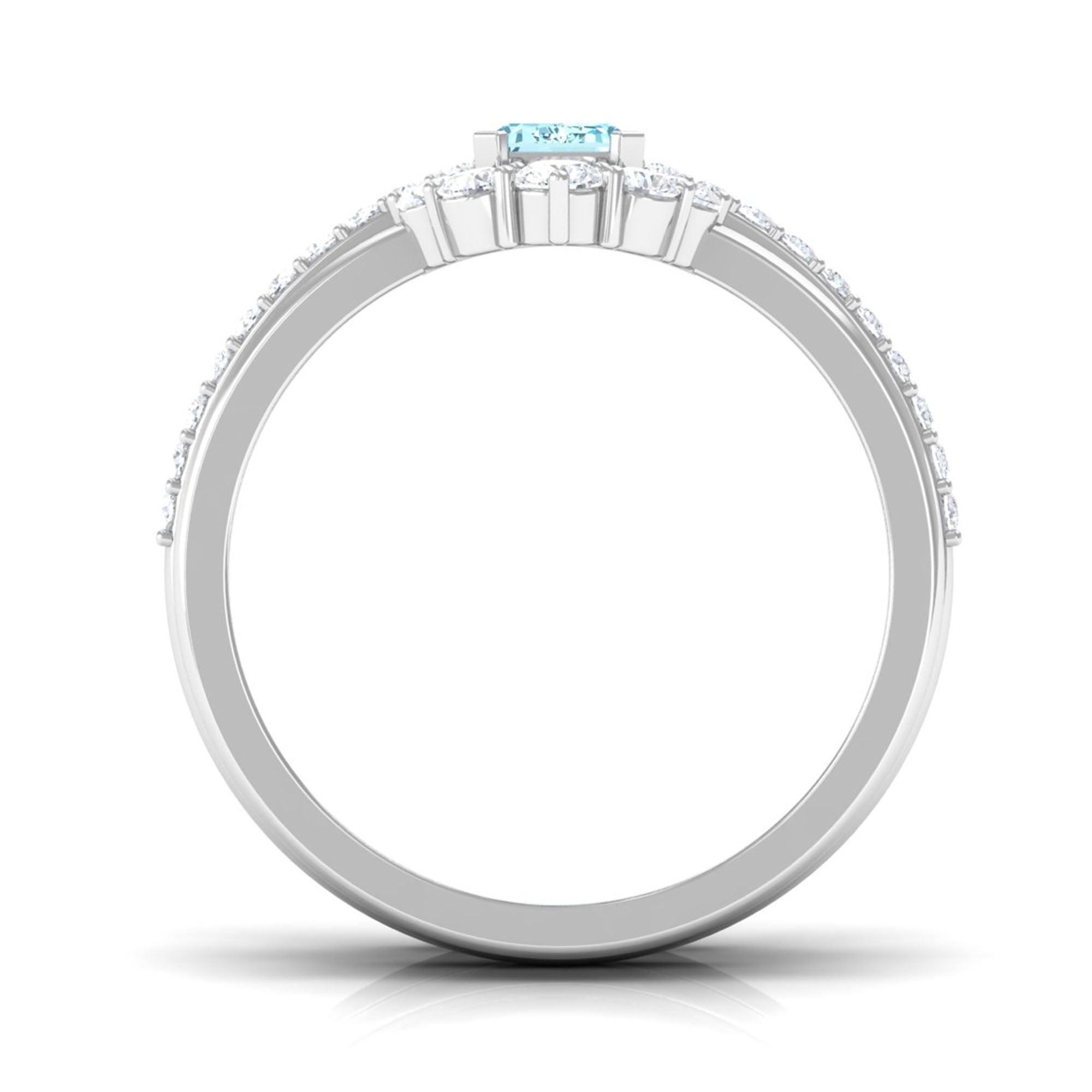 Certified Emerald Cut Real Aquamarine Trio Wedding Ring Set with Diamond