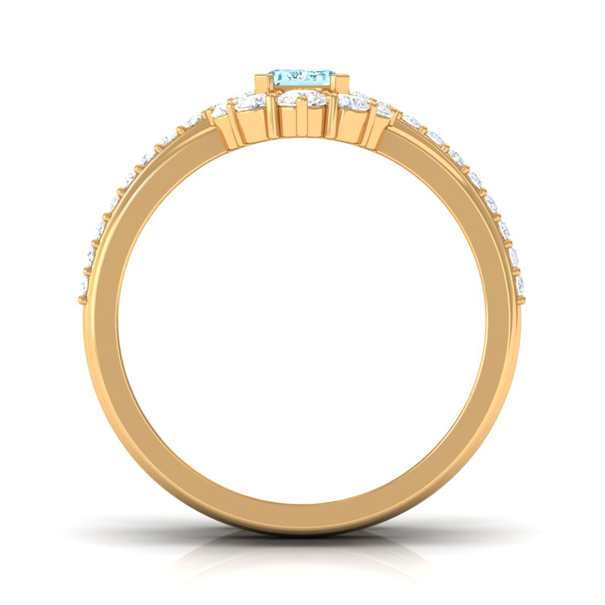 Certified Emerald Cut Real Aquamarine Trio Wedding Ring Set with Diamond