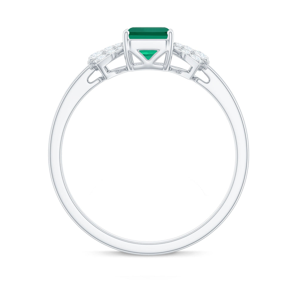 Designer Lab Grown Emerald Cut Emerald Engagement Ring with Bow Diamond