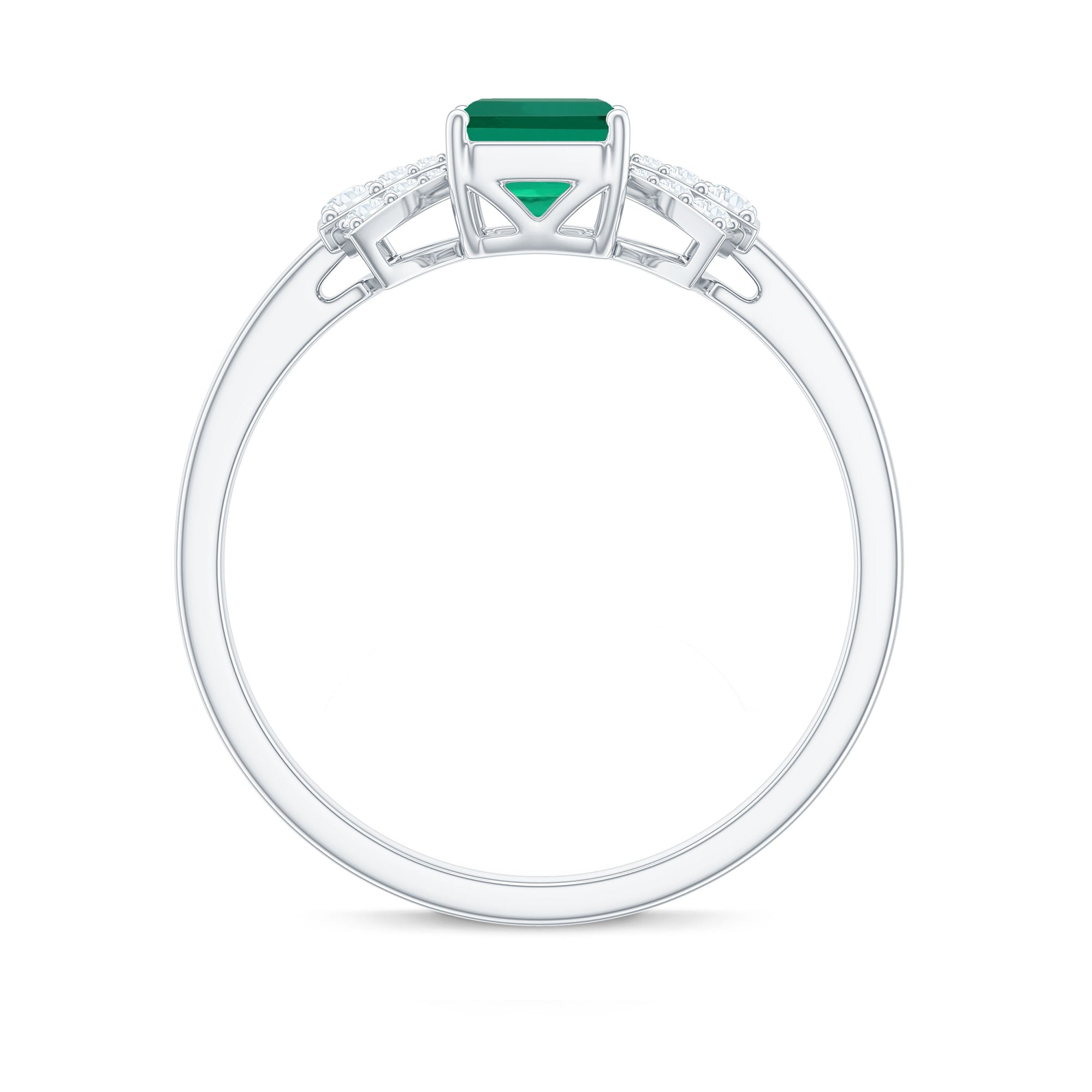 Designer Lab Grown Emerald Cut Emerald Engagement Ring with Bow Diamond