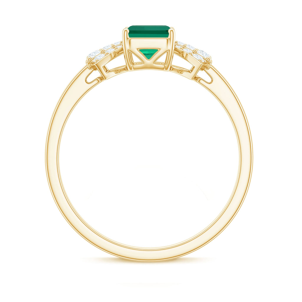 Designer Lab Grown Emerald Cut Emerald Engagement Ring with Bow Diamond